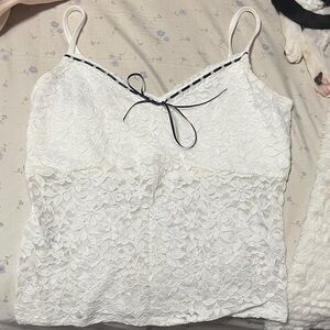 Hollister White Floral Lace Camisole with Black Trim